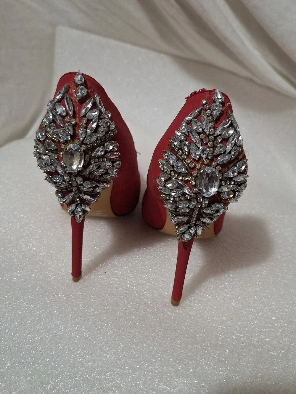 Red Jeweled Pointed-Toe Stiletto Pumps - Women